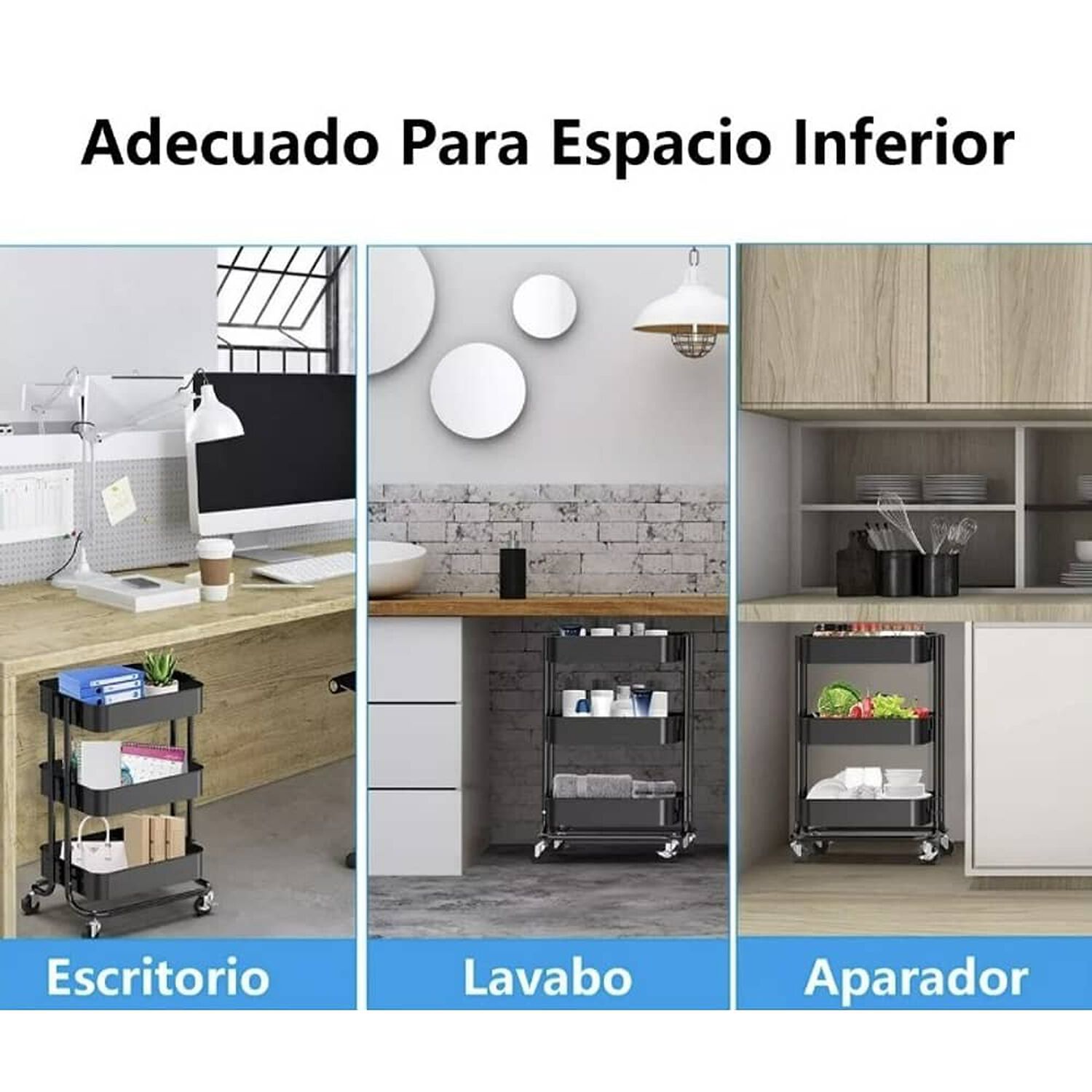Carro Organizador Mueble Estante De Almacenamiento 3 Nivele Color Negro image number 1.0