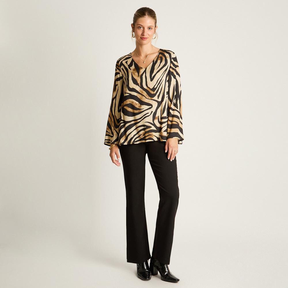 Blusa Estampada Manga Larga Cuello V Mujer Lorenzo Di Pontti image number 1.0