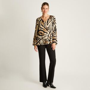 Blusa Estampada Manga Larga Cuello V Mujer Lorenzo Di Pontti