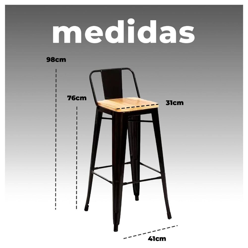 Pack 4 Taburete Met&aacute;lico Con Asiento De Madera Ideal Para Barra image number 5.0