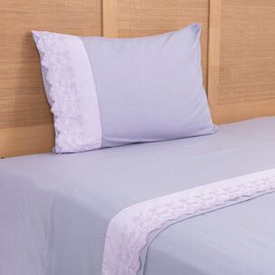 Sabana Polar Lisa Broderie 1.5 Plazas Morado