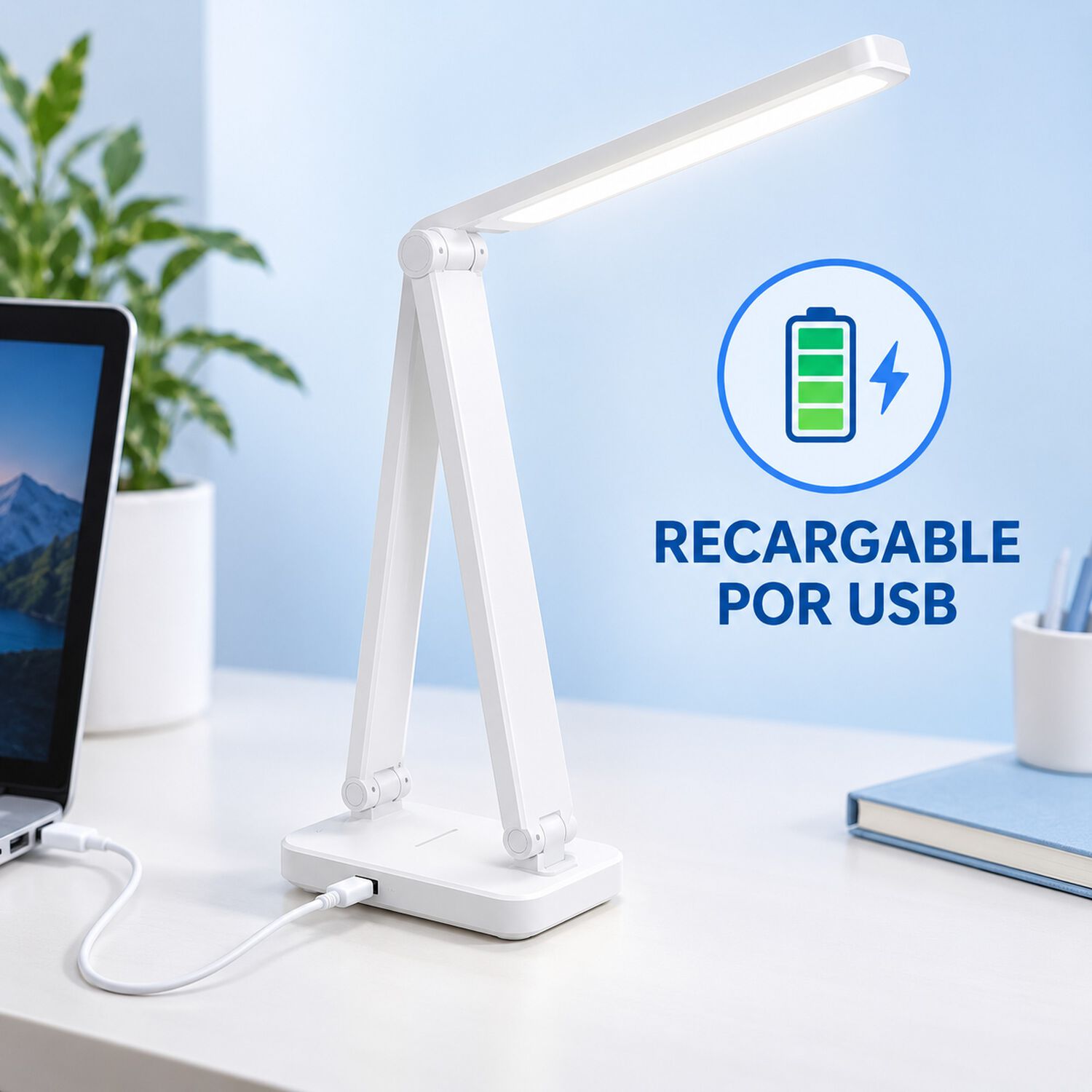 L&aacute;mpara Led De Escritorio Plegable Recargable Usb image number 5.0