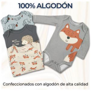 Pack 4 Bodys Beb&eacute; Ni&ntilde;o Manga Larga Tedmimak 100% Algod&oacute;n Gray Fox