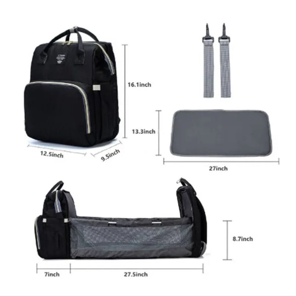 Mochila 3 En 1 Pañalera Cuna Y Mudador Portátil Para Bebés Color Negro image number 2.0