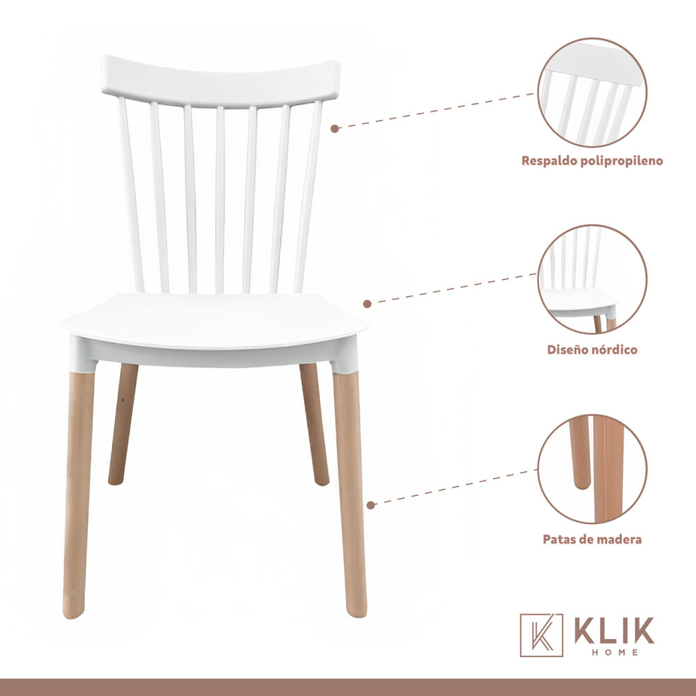 Comedor Mesa Eames Redonda Vidrio 100cm + 4 Sillas Windsor Blancas image number 3.0