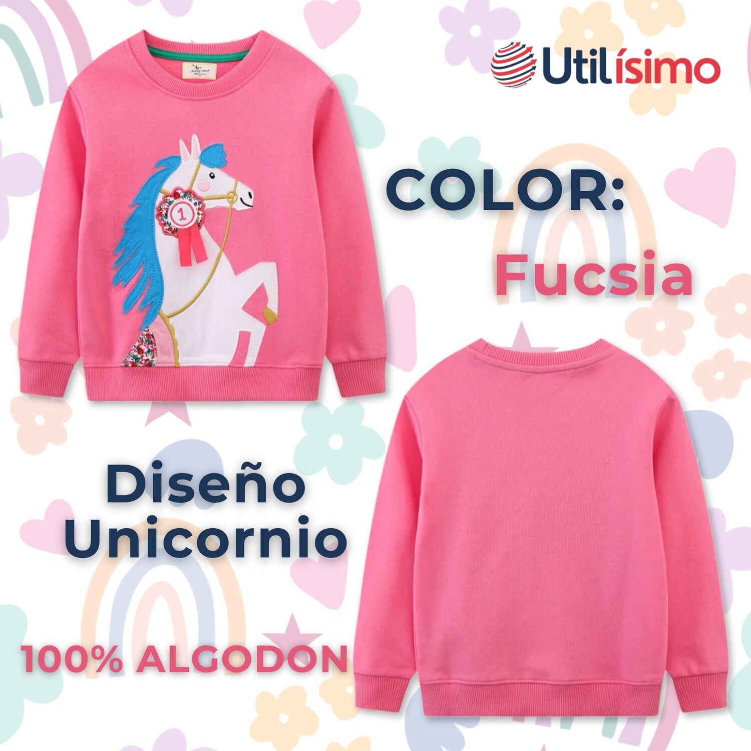 Poler&oacute;n Ni&ntilde;a Manga Larga 100% Algod&oacute;n Fucsia Unicornio image number 1.0