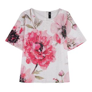 Blusa Con Botón En Espalda Manga Corta Cuello Redondo Mujer Lorenzo Di Pontti