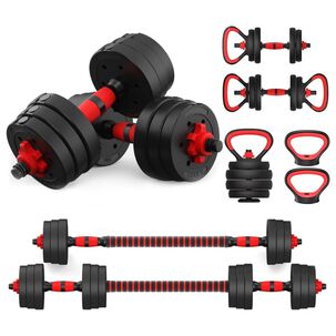 Set 15 Kg Mancuernas Ajustable Barra Y Kettlebell 3 En 1
