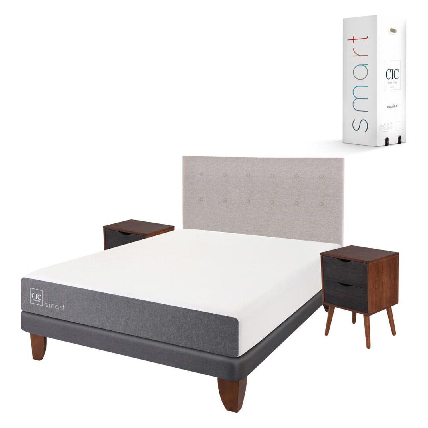 Cama Europea Cic Smart / 2 Plazas / Base Normal  + Set De Maderas image number 1.0