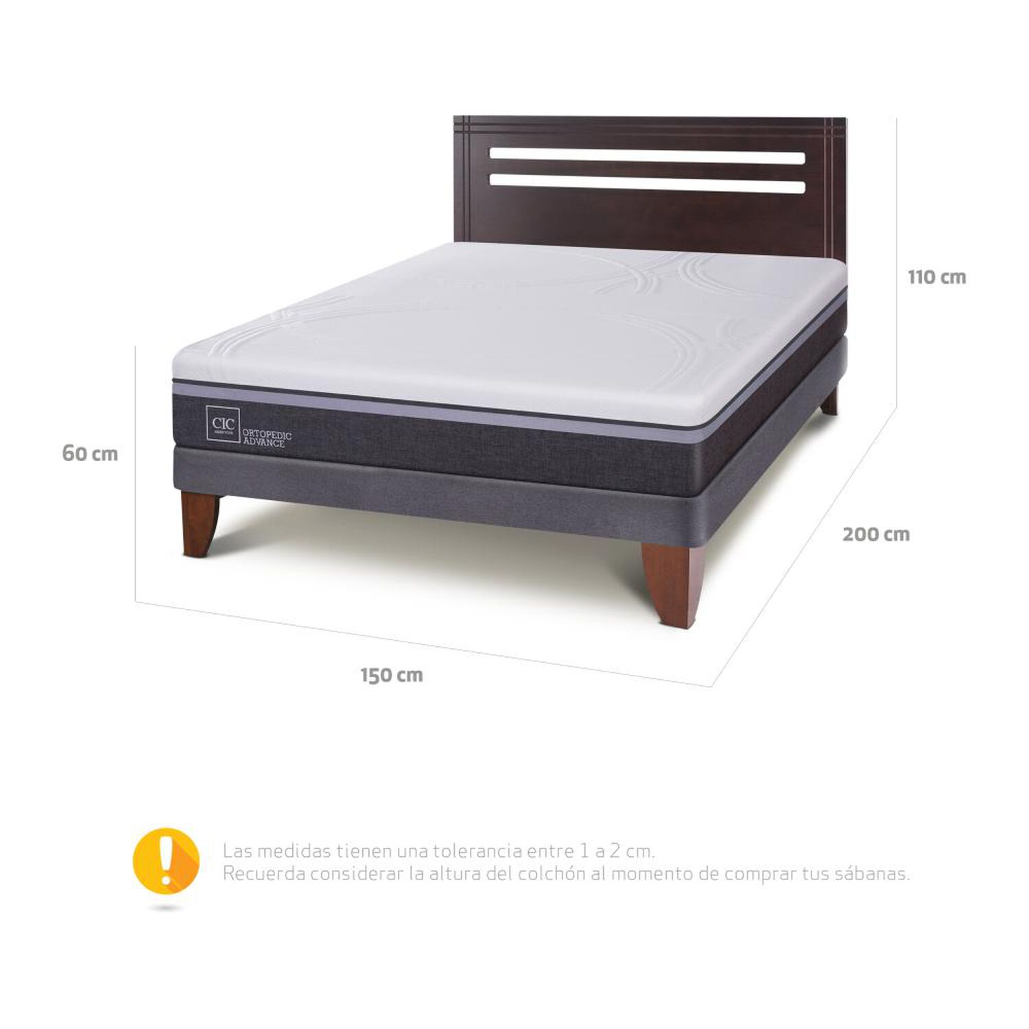 Cama Europea Cic Ortopedic Advance / 2 Plazas / Base Normal + Respaldo image number 2.0