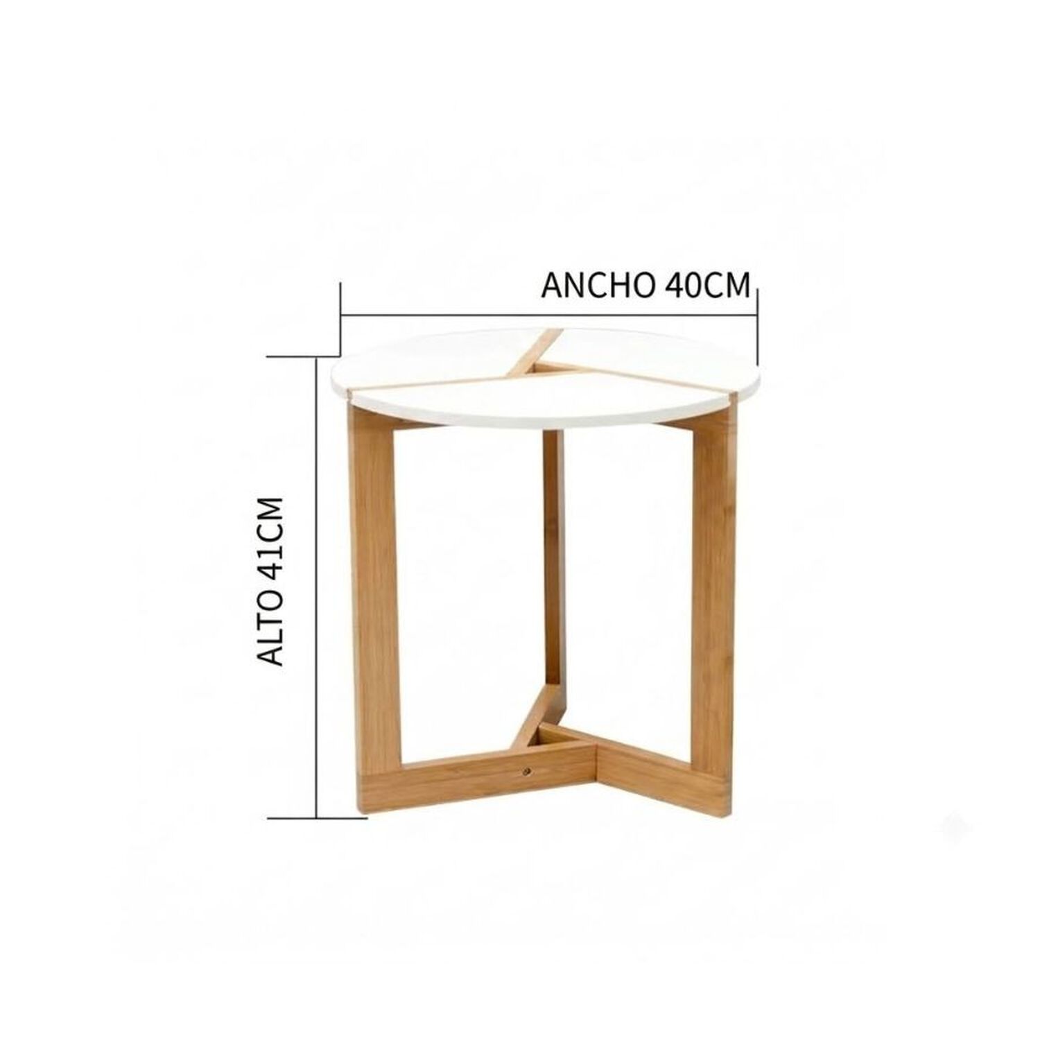Mesa Auxiliar Redonda Bambu Madera Estilo Nordico Blanco 40cm image number 2.0