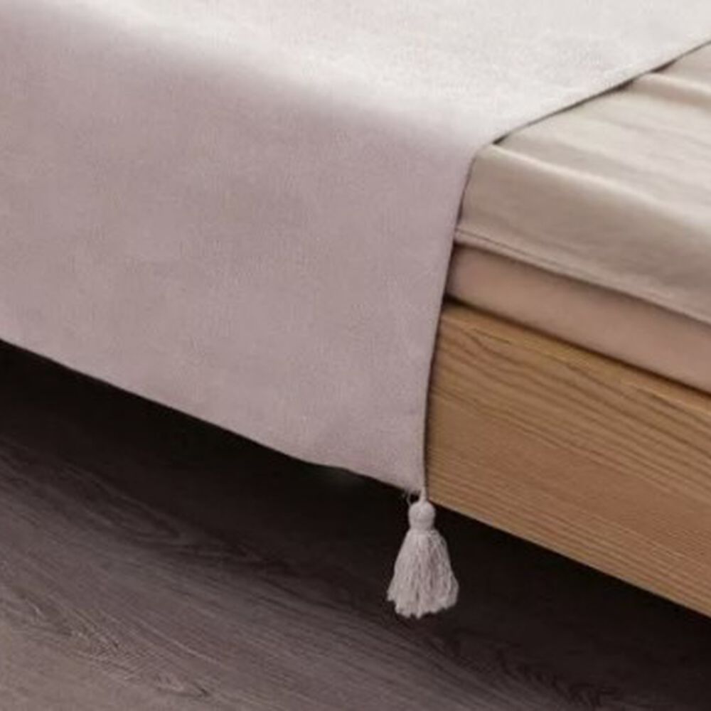 Piecera De Lino Con Pompones Medida 70x210cm King -2 Plazas. Crema image number 1.0