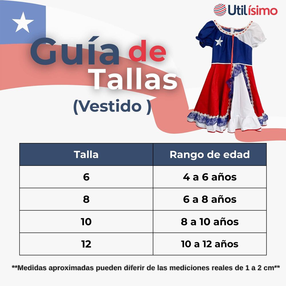 Vestido Huasa Chinita Niña Fiestas Patrias Bandera Chilena image number 2.0