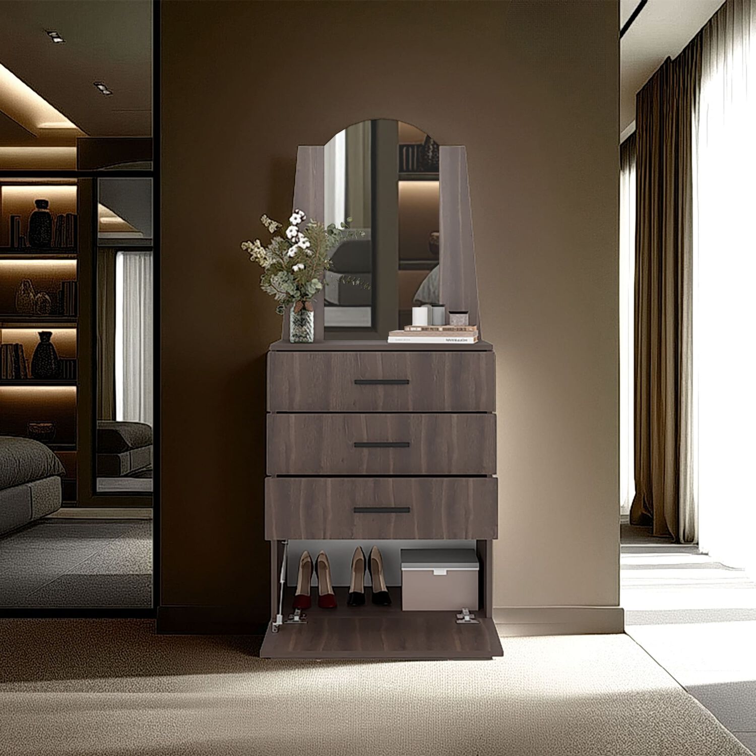 Comoda Con Espejo 159.5x62.8x35.3 Cm 3 Cajones 1 Puerta image number 6.0