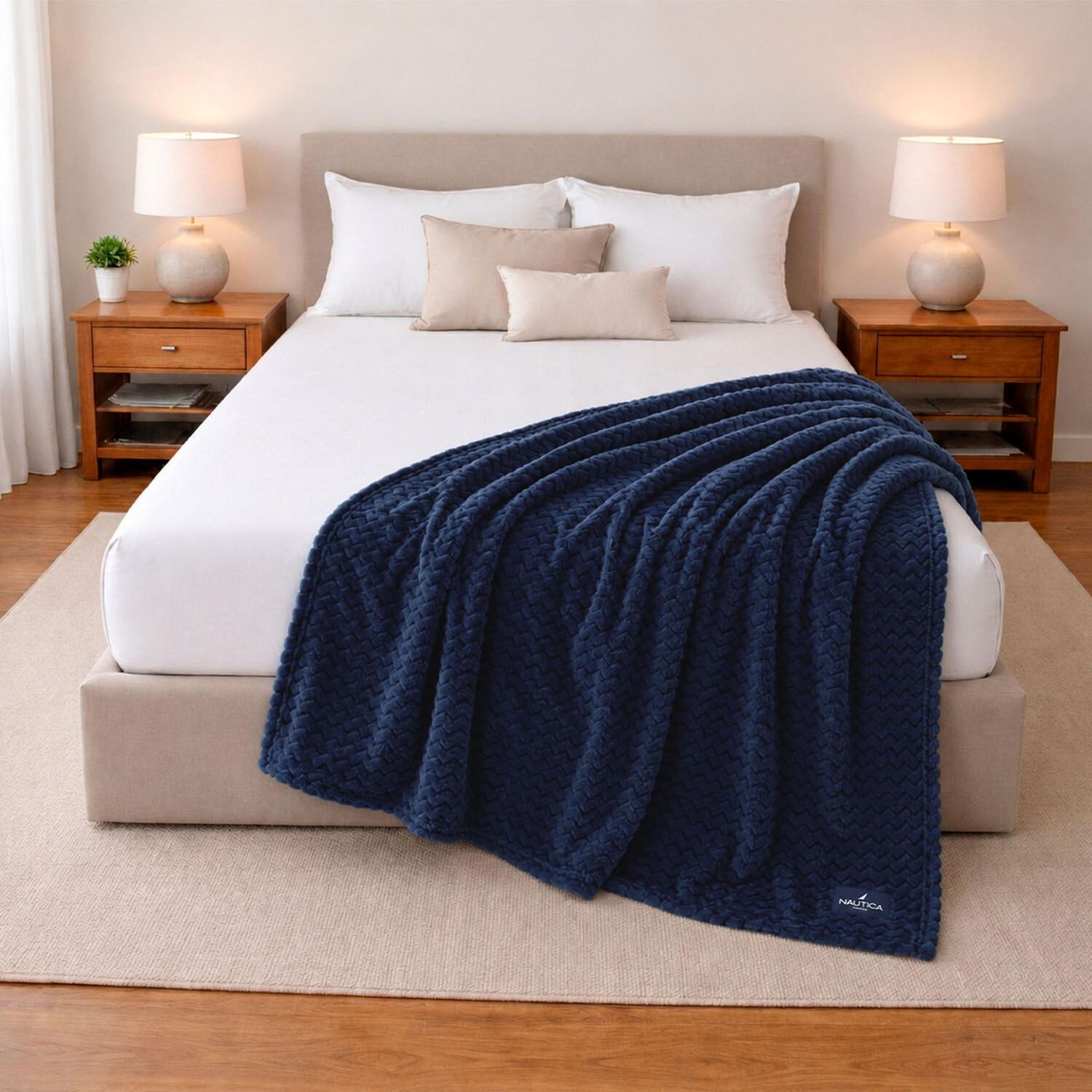 Pack 2 Mantas De Cama Nautica Home Jacquard Franela Suave 127x178cm image number 0.0