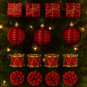 Set 24 Adornos Navideños Decoración Bambalinas 4cm Rojas