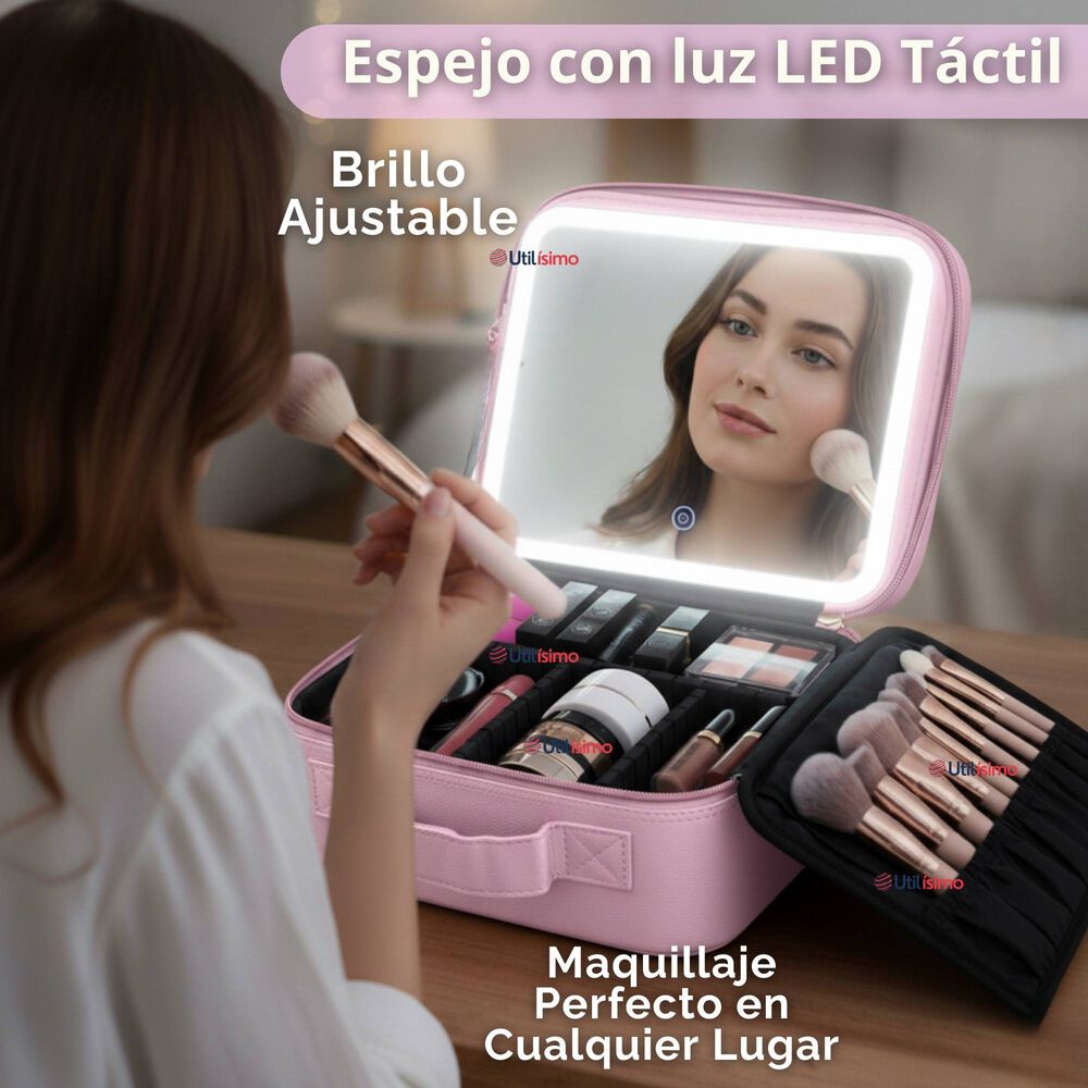 Malet&iacute;n De Maquillaje Con Luz Led Y Espejo Estuche De Maquillaje Organizador image number 3.0