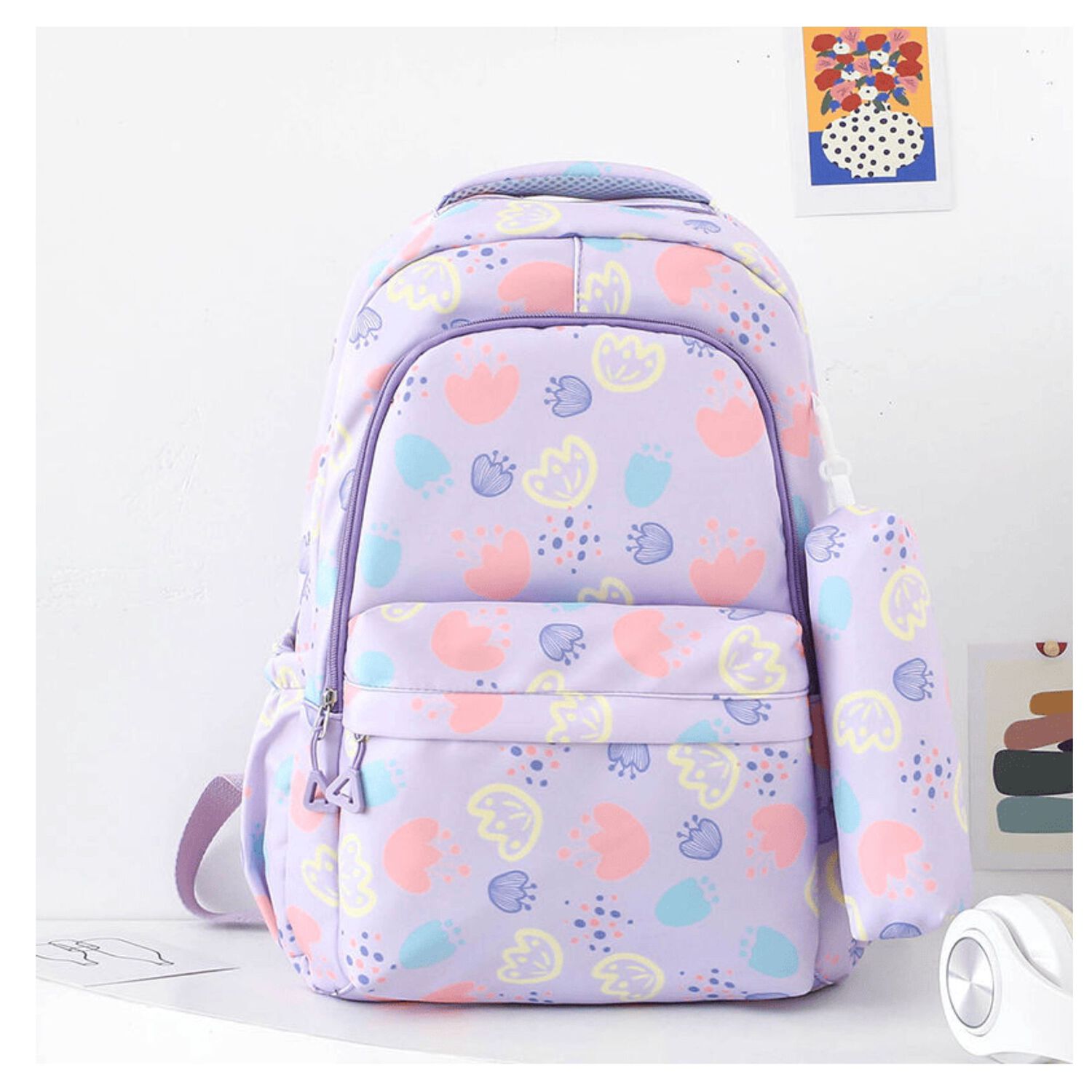 Mochila Escolar 46cm Dise&ntilde;o Floral Print Purple image number 3.0