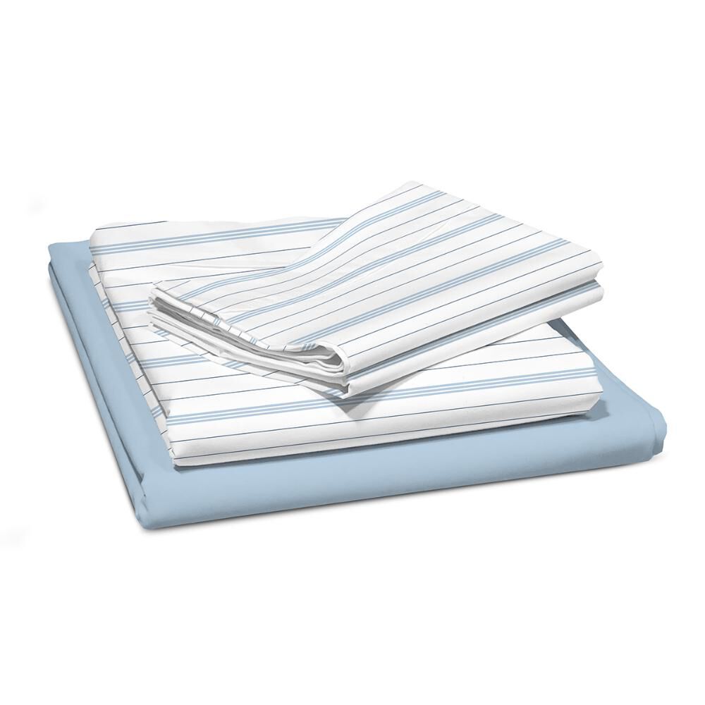 Sabanas Andes 180 Hilos Estampada Lineas Celeste 2 Plazas image number 2.0