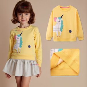 Poler&oacute;n Ni&ntilde;a Manga Larga 100% Algod&oacute;n Amarillo Unicornio