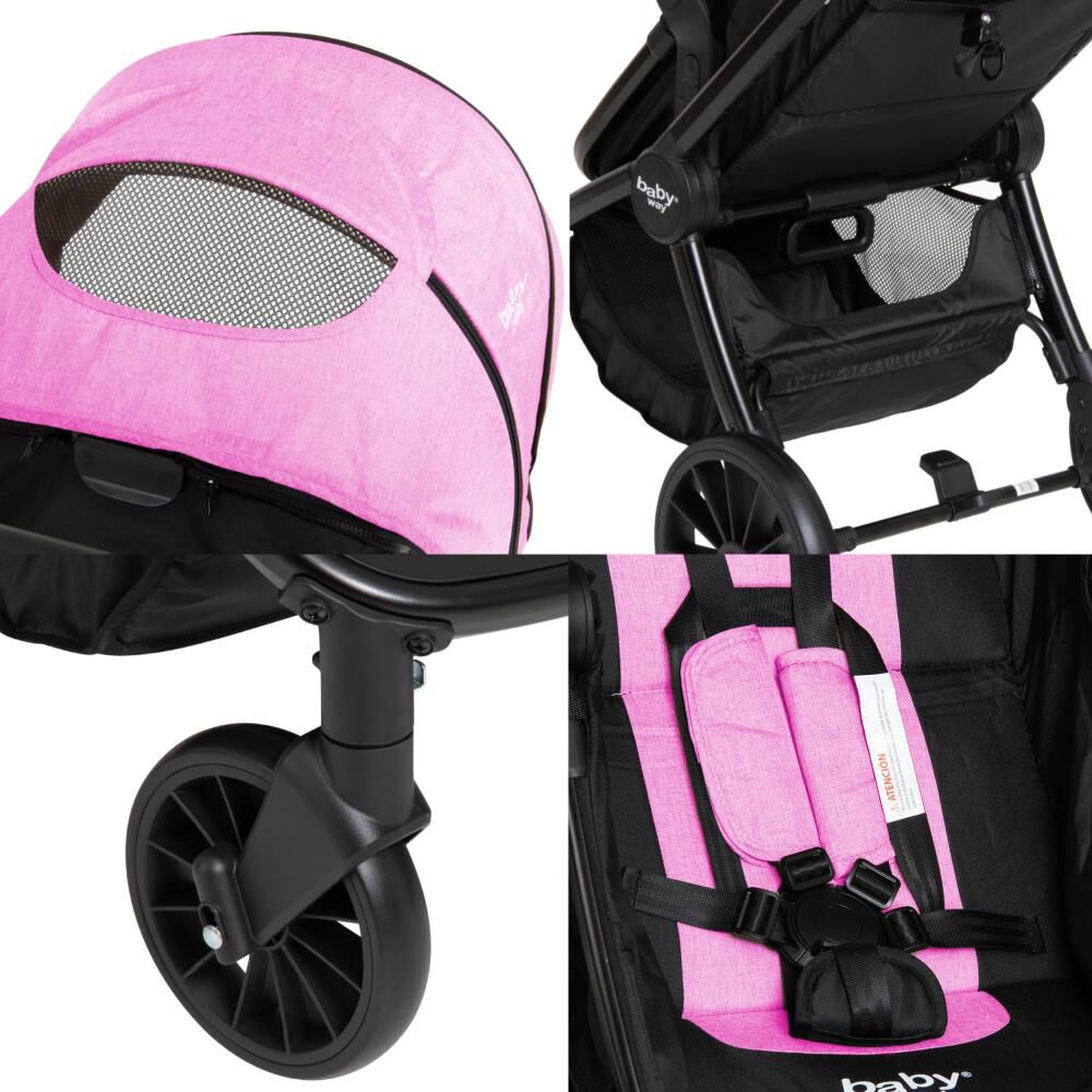 Coche Travel System Baby Way 3 En 1 Fucsia Con Base image number 5.0