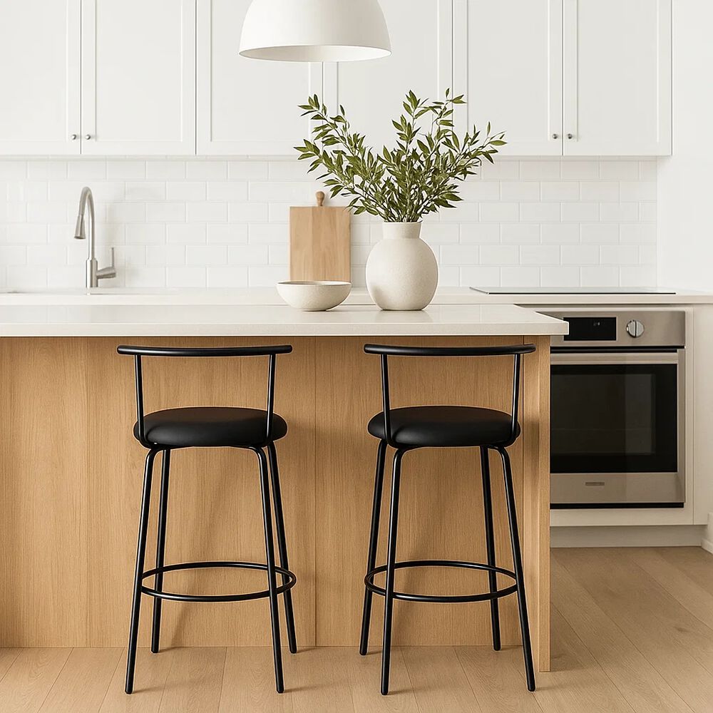 Pack De 2 Taburetes Altos Oslo Metal Y Cuero Sint&eacute;tico - Negro image number 2.0