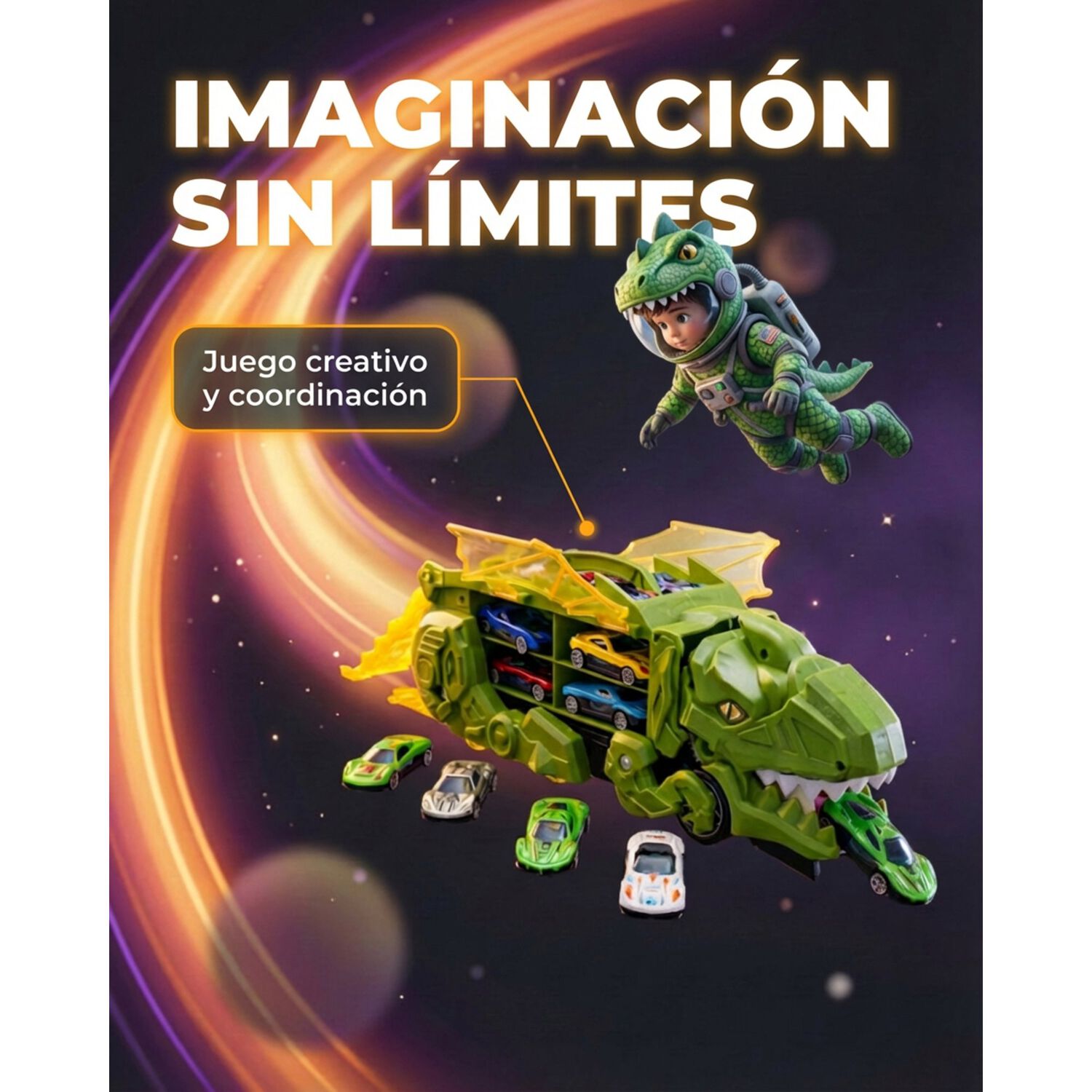 Juguete Dinosaurio Lanzador Autos 12 Para Ni&ntilde;os image number 2.0