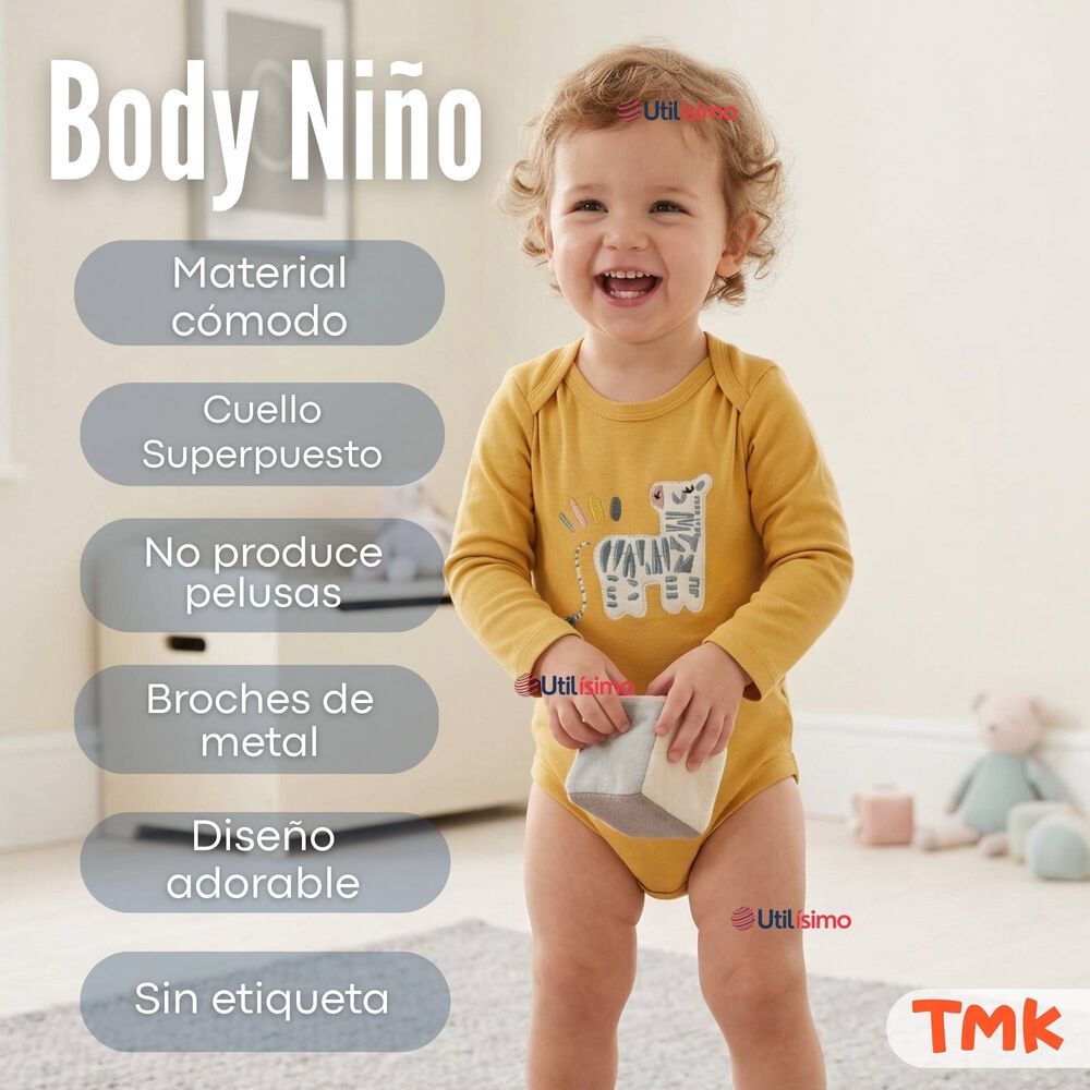 Pack 5 Bodys Manga Larga 100% Algod&oacute;n Beb&eacute; Ni&ntilde;o Friendly Safari image number 3.0