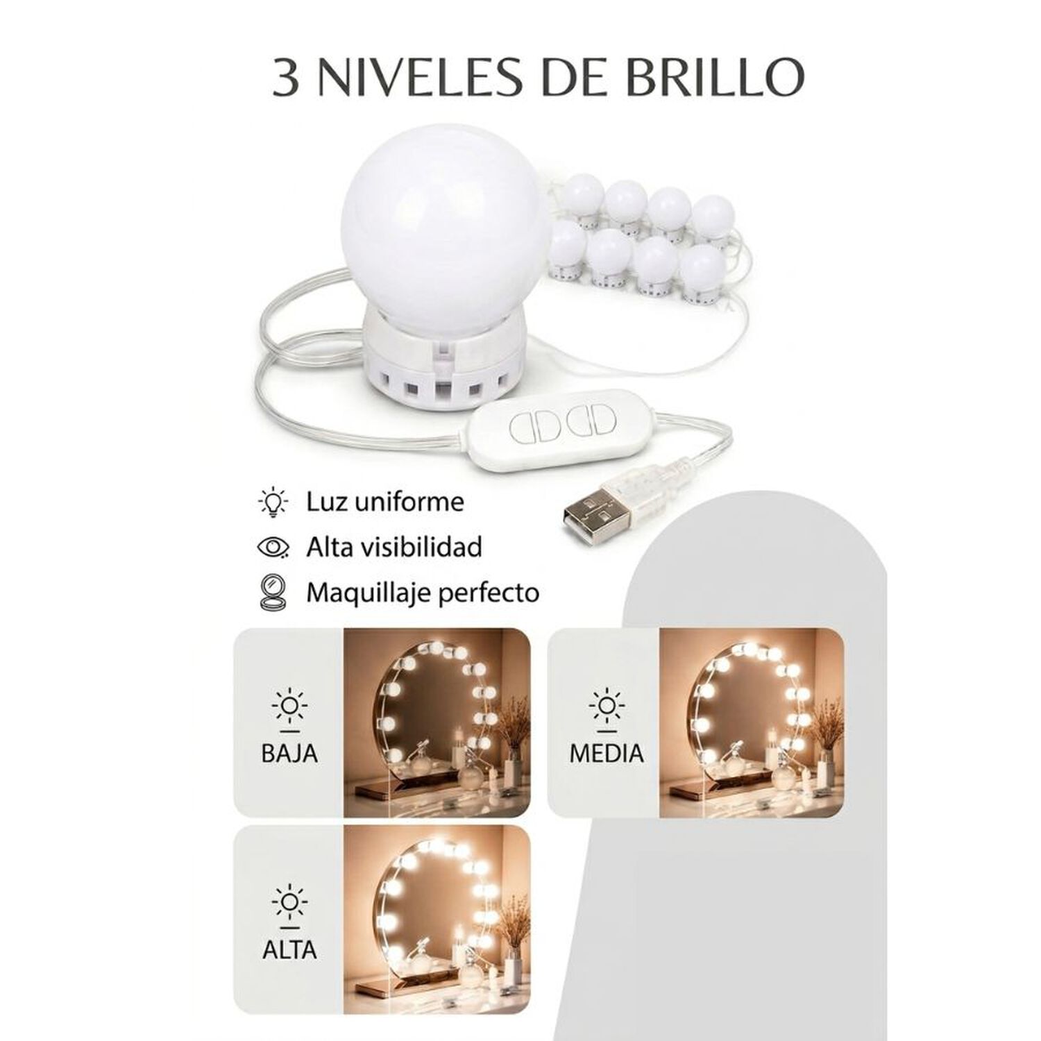 Luces Led Para Espejo Maquillaje Vanity Usb 10 Led image number 4.0