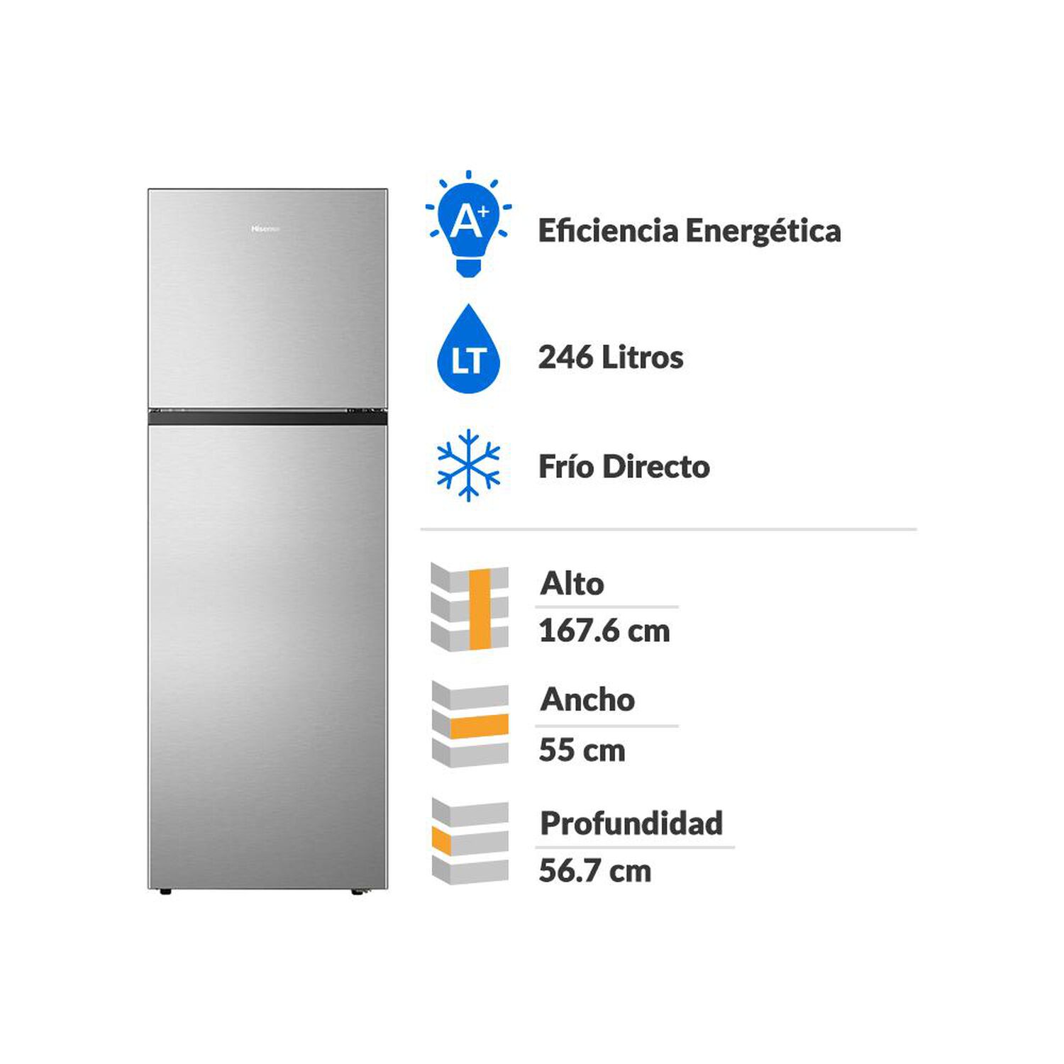 Refrigerador Top Freezer Hisense RT320NV / Fr&iacute;o Directo / 246 Litros / A+ image number 1.0