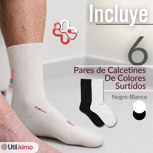 Pack 6 Pares Calcetines Diab&eacute;ticos Hombre Algod&oacute;n Suave Colores Surtidos Protecci&oacute;n