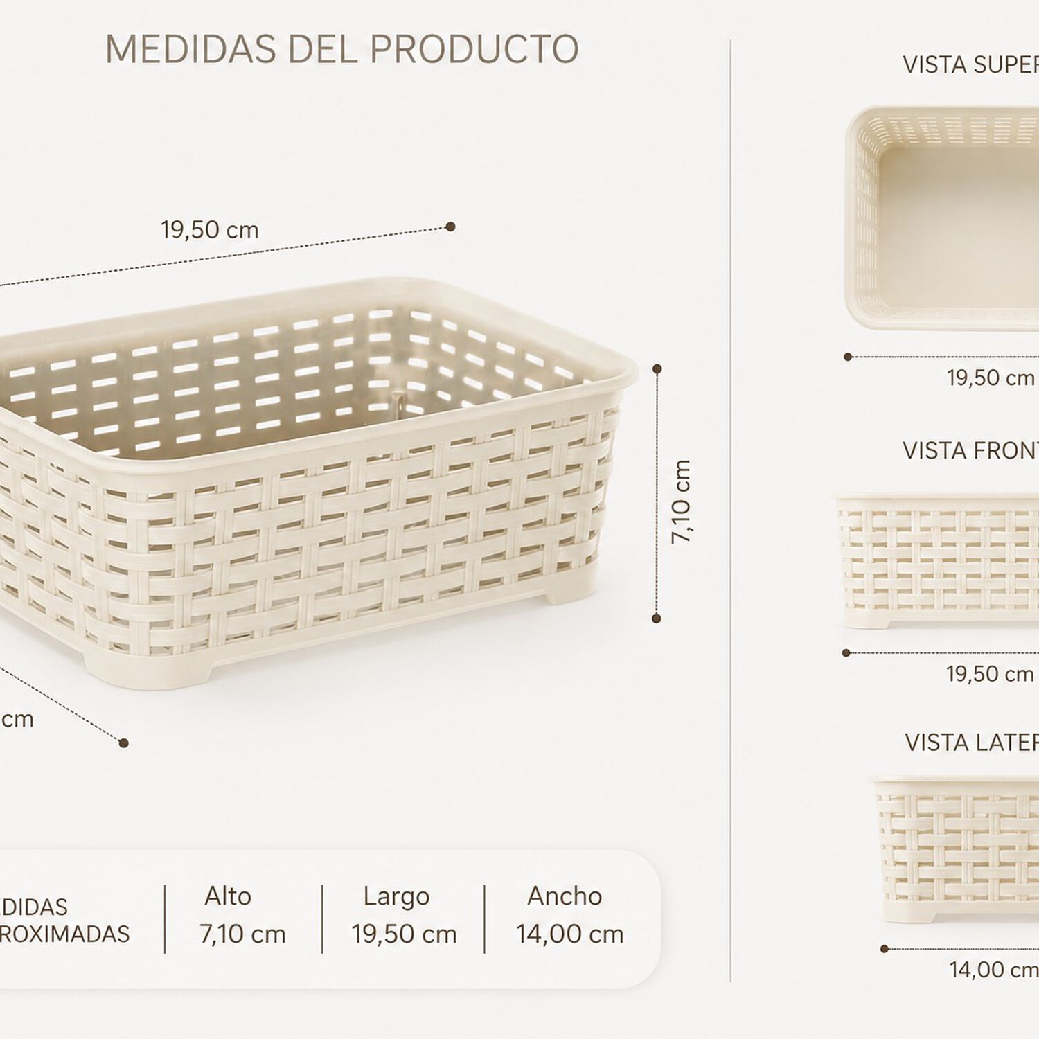 Canastilla Canasta Organizadora Multiusos Dise&ntilde;o Rattan 1.4 Litros Marca Reyplast Color Beige image number 3.0