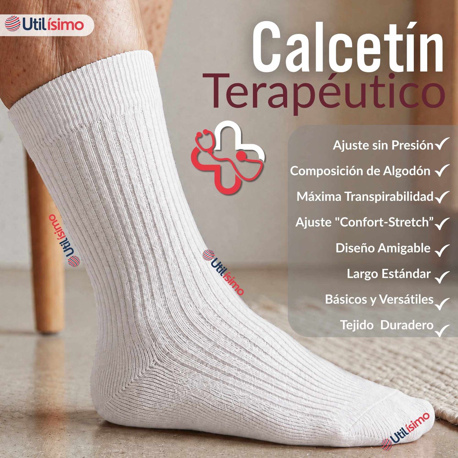 Pack 4 Pares Calcetines Diab&eacute;ticos Hombre Algod&oacute;n Suave Colores Surtidos Protecci&oacute;n image number 2.0