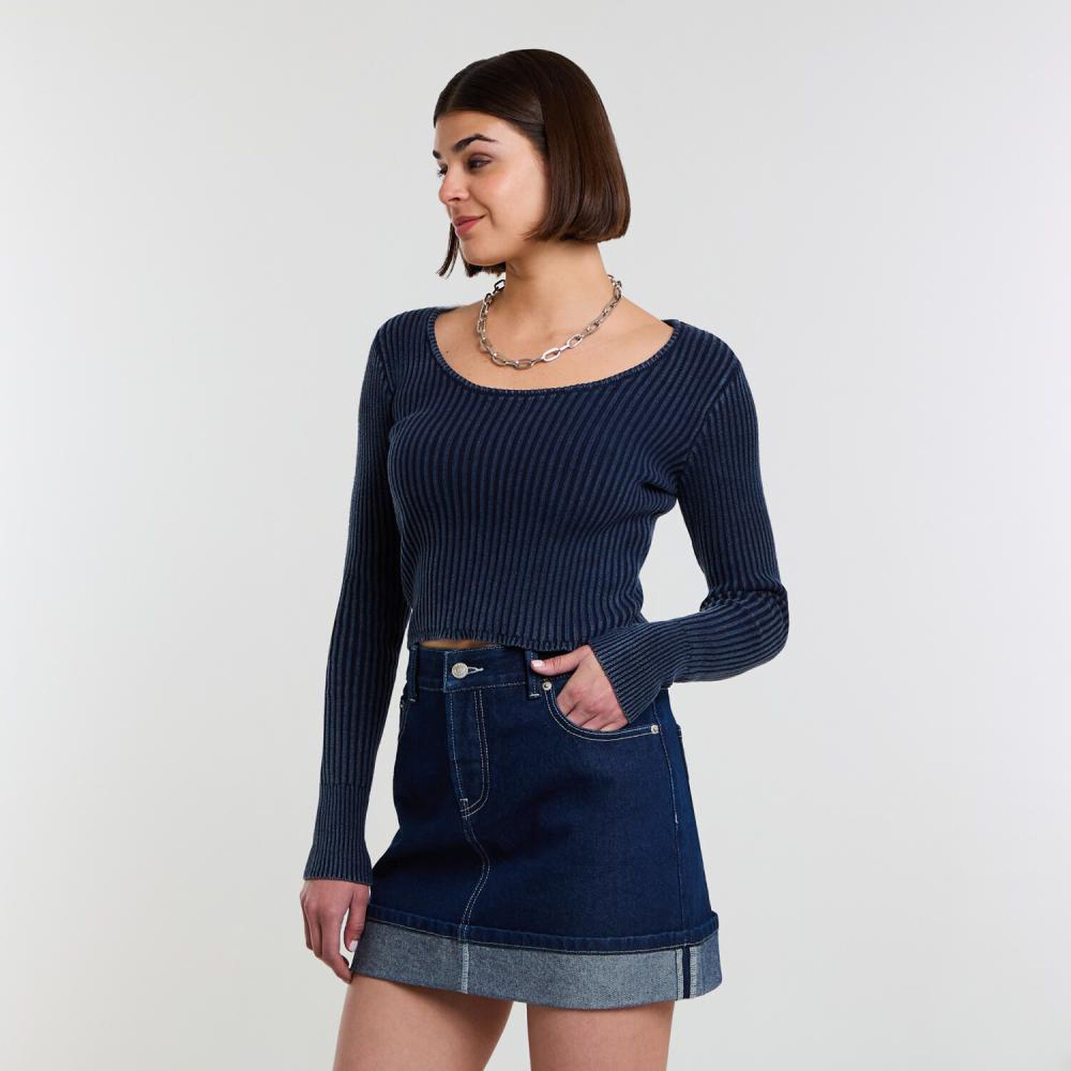 Sweater Cropc Canales Manga Larga Cuello Redondo Mujer Rolly Go image number 2.0