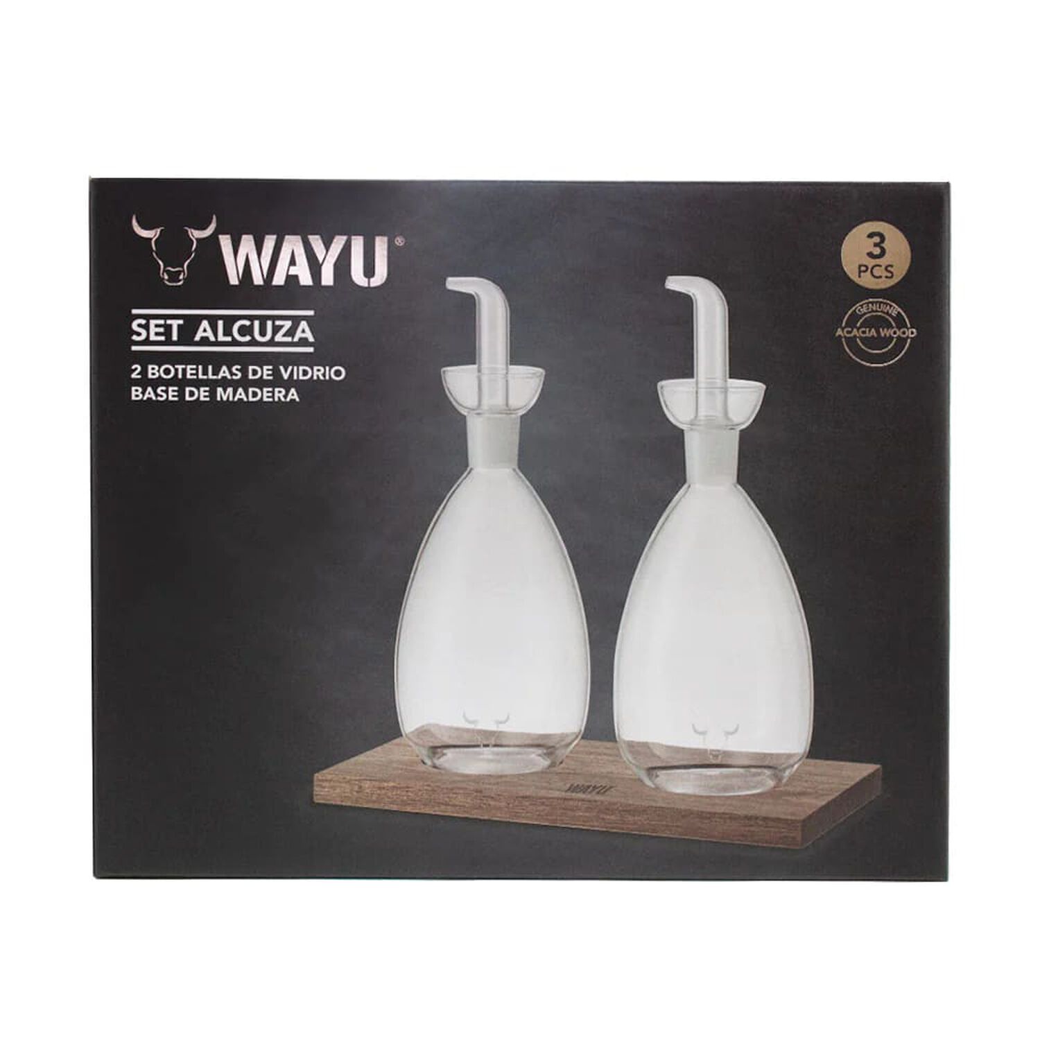 Set 2 Alcuza Vidrio Con Base Madera Wayu image number 4.0