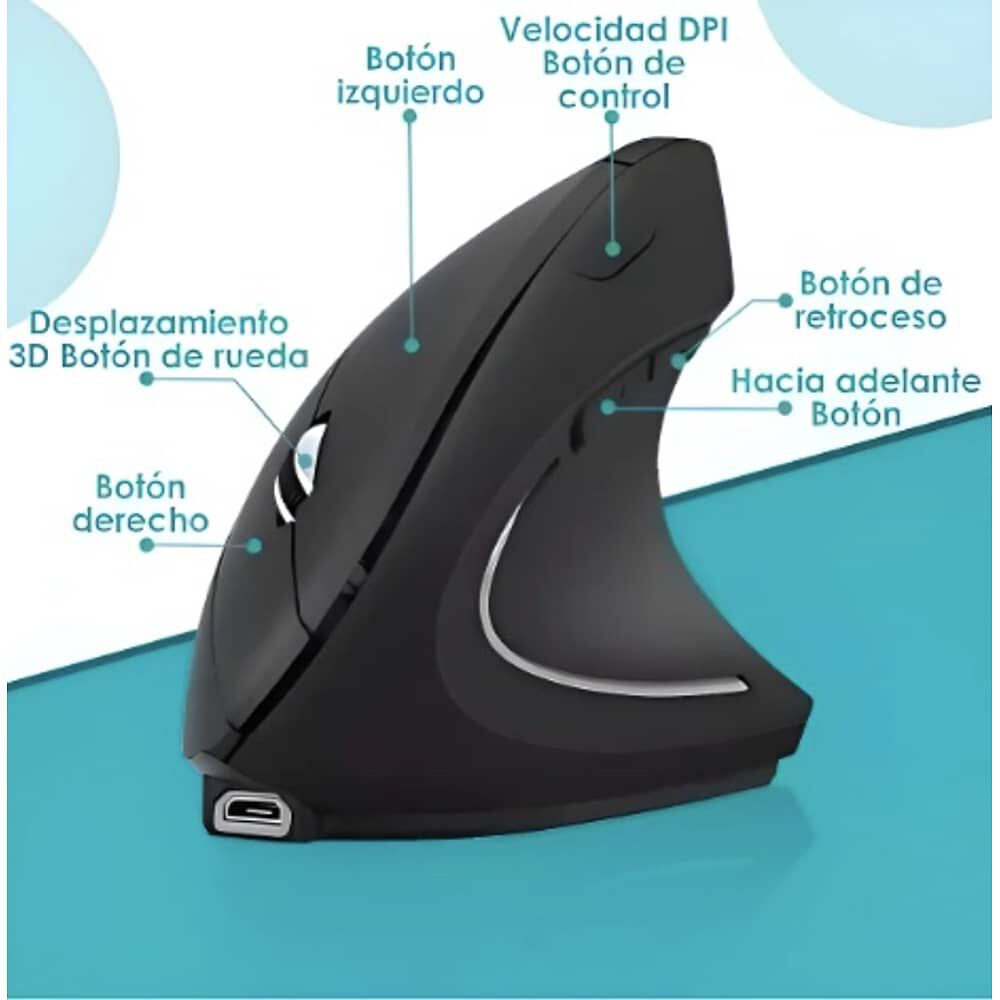 Rat&oacute;n Vertical Inal&aacute;mbrico 2.4g Recargable X Usb Ergon&oacute;mico Color Negro image number 4.0