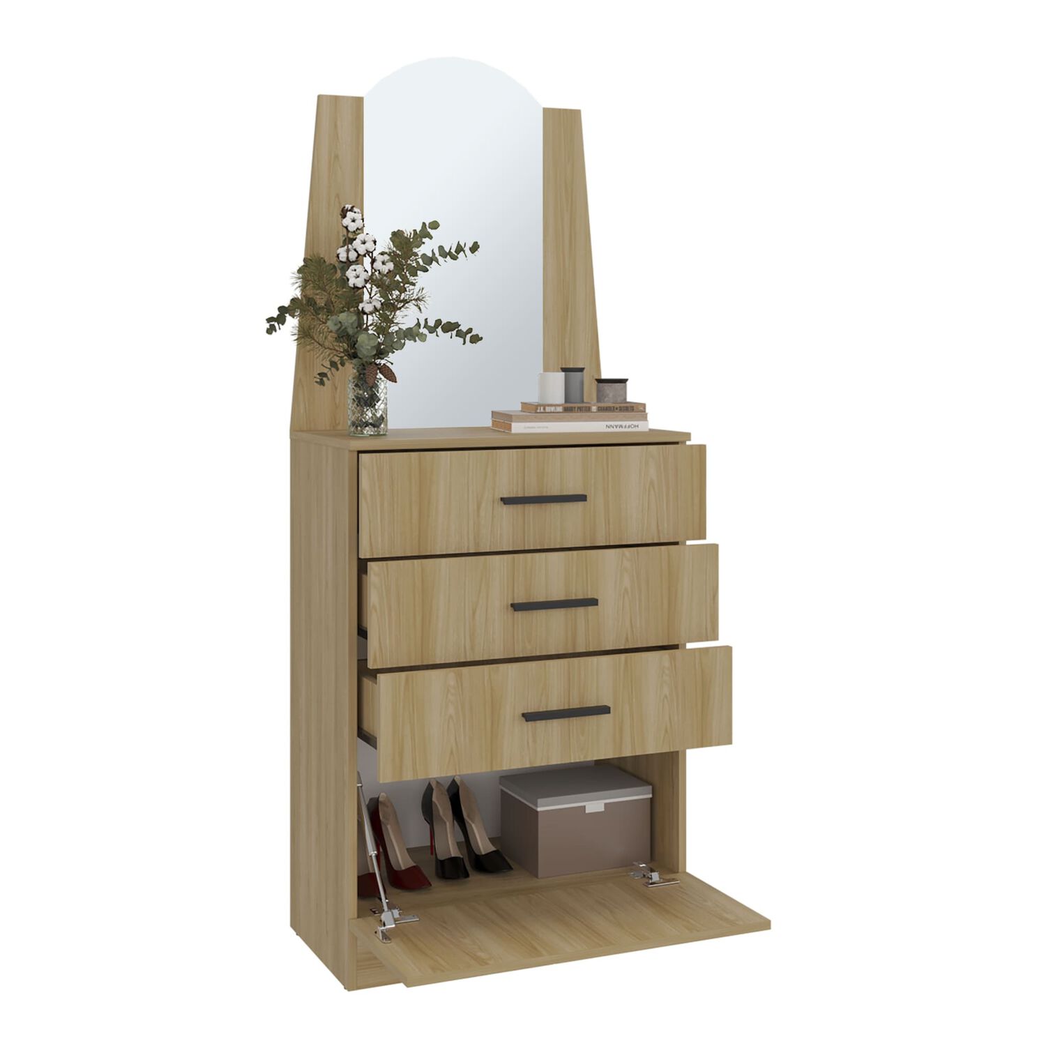 Comoda Con Espejo 159.5x62.8x35.3 Cm 3 Cajones 1 Puerta image number 2.0