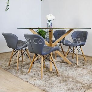Juego De Comedor Madrid 140x80cms + 4 Sillas Eames Mariposa Ecocuero Gris