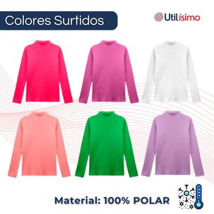 Pack 3 Camiseta Polera Polar Cuello Beatle Ni&ntilde;a Primera Capa