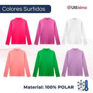 Pack 3 Camiseta Polera Polar Cuello Beatle Ni&ntilde;a Primera Capa