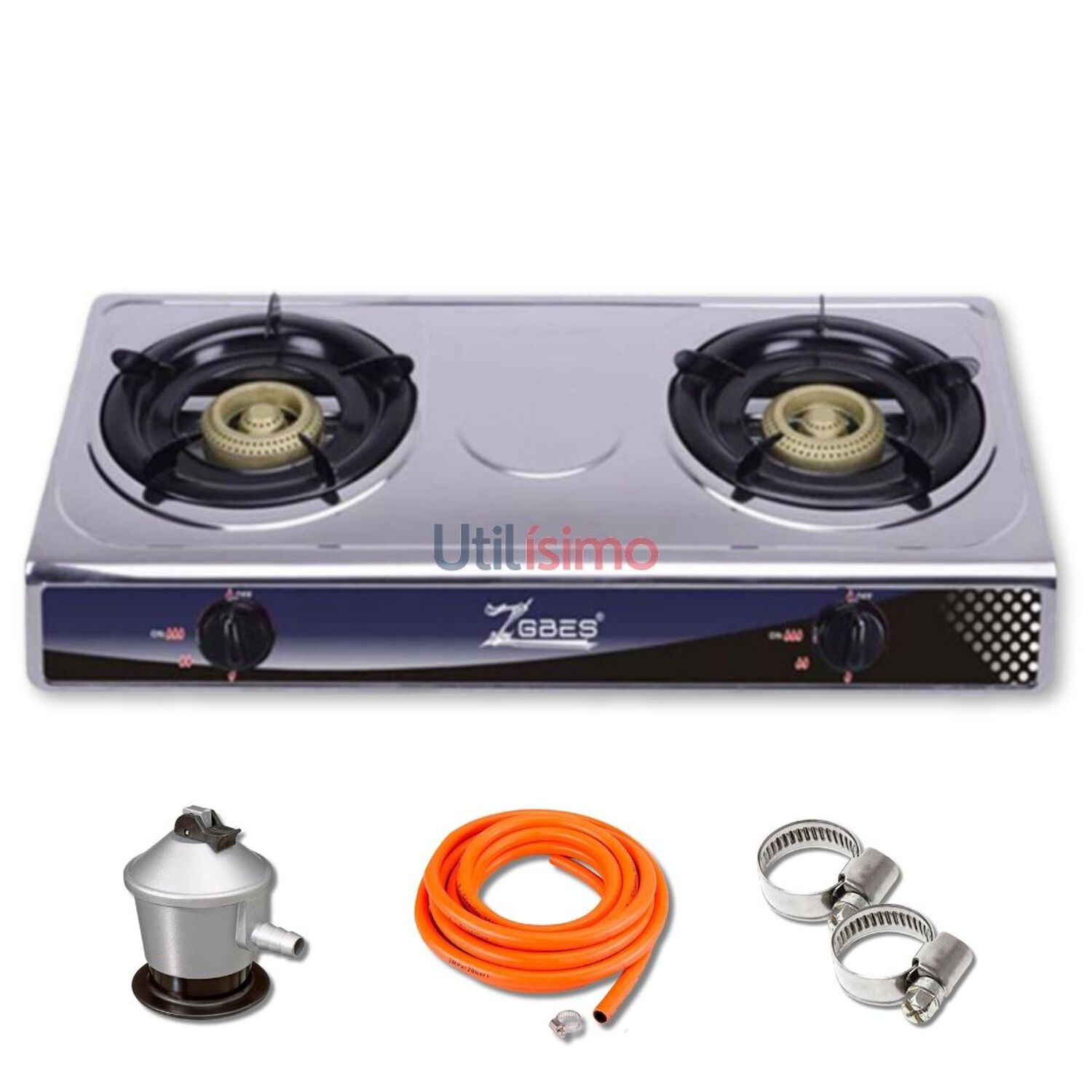 Cocina Encimera A Gas Licuado Port&aacute;til Acero Inox&nbsp;2&nbsp;platos + Kit De Instalaci&oacute;n image number 0.0