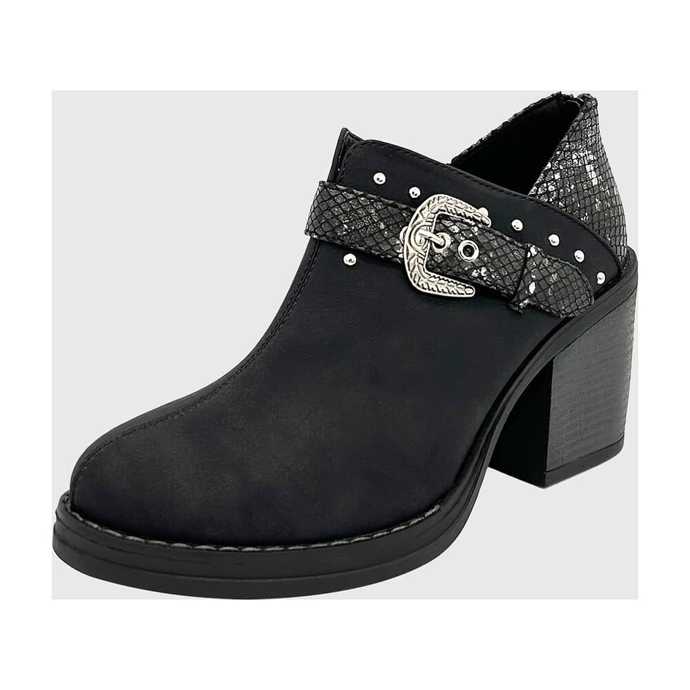 Botin Para Mujer Con Taco Y Hebilla Campera Negro image number 0.0