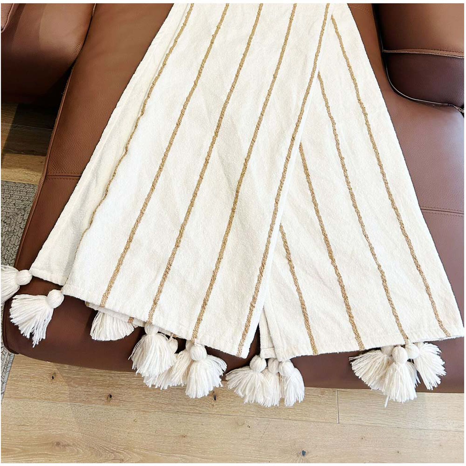 Manta De Lana Con Borlas 200x150cm Beige image number 0.0