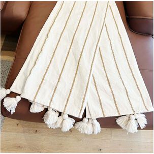 Manta De Lana Con Borlas 200x150cm Beige