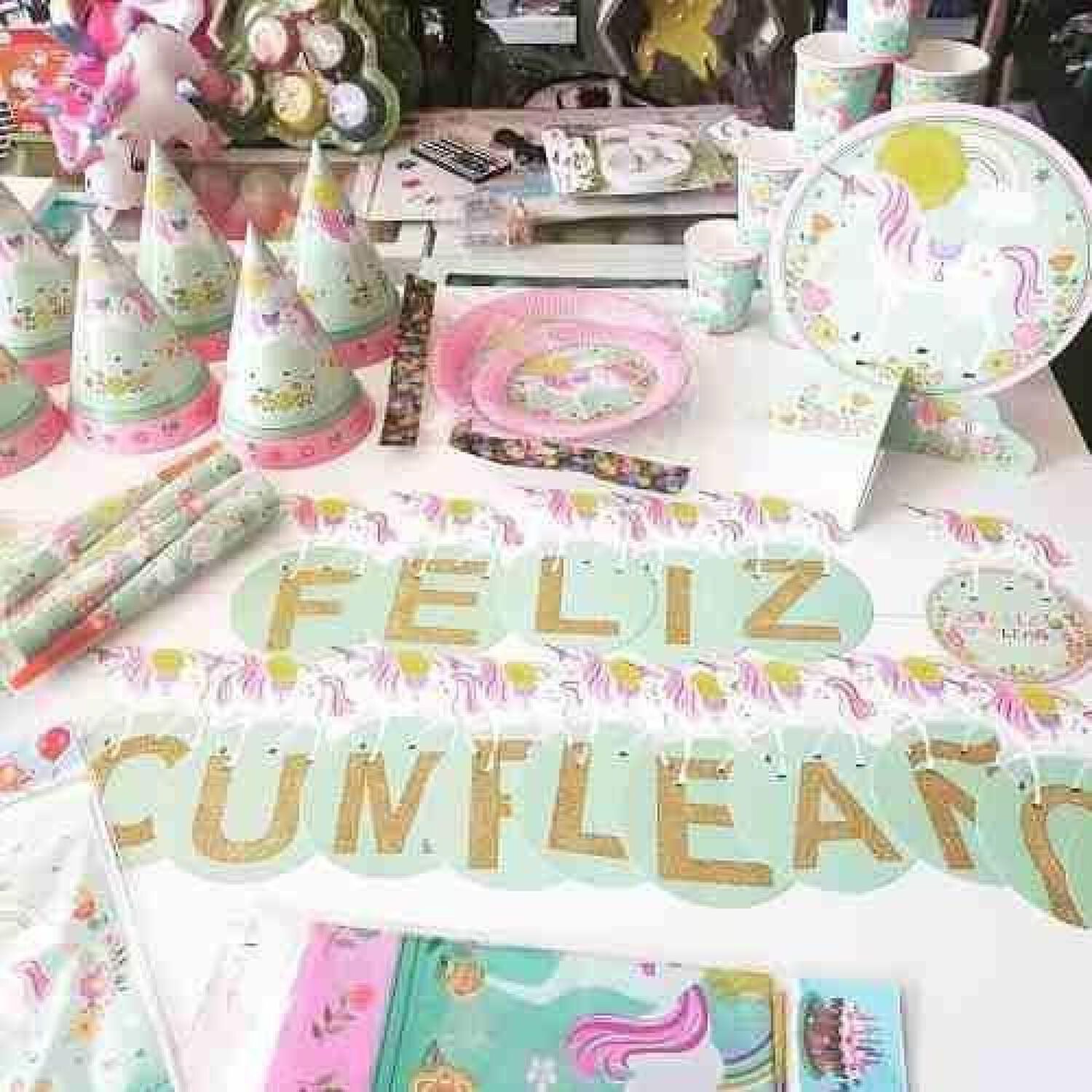 Set Cotill&oacute;n Cumplea&ntilde;os Unicornio 10 Ni&ntilde;os Kawaii Rosado Tur image number 1.0