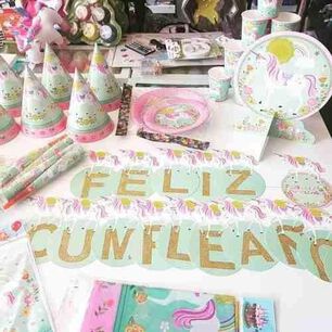Set Cotill&oacute;n Cumplea&ntilde;os Unicornio 10 Ni&ntilde;os Kawaii Rosado Tur