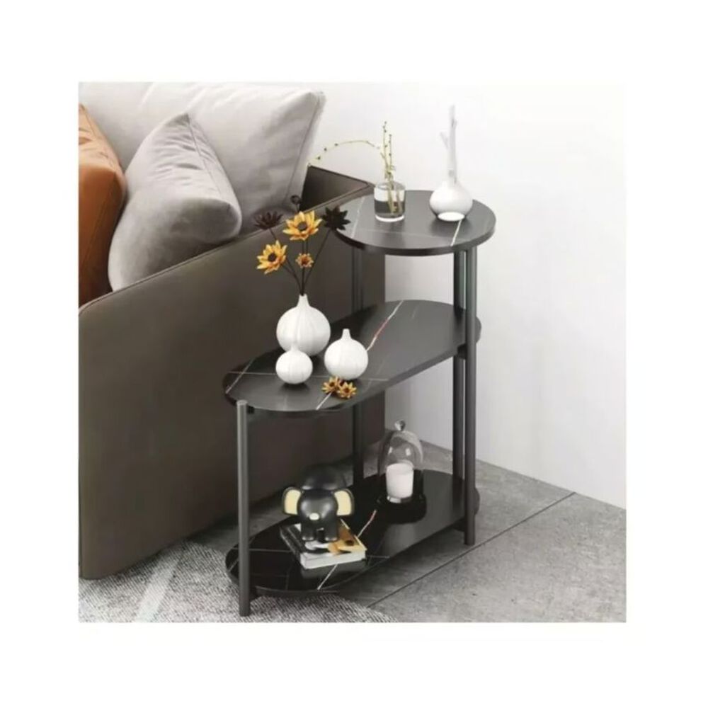 Mesa Auxiliar De Centro Decorativa De 3 Niveles Mesa De Lujo Negro image number 3.0