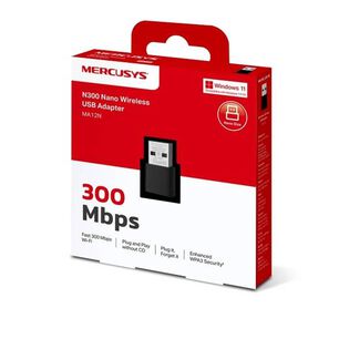 Adaptador Usb Nano Wi-fi Mercusys Ma12n N300 - 300 Mbps, Wpa3, Plug & Play