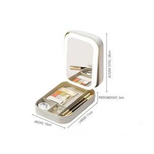 Organizador Maquillaje Espejo Led Iluminado Compartimentos Cosm&eacute;ticos