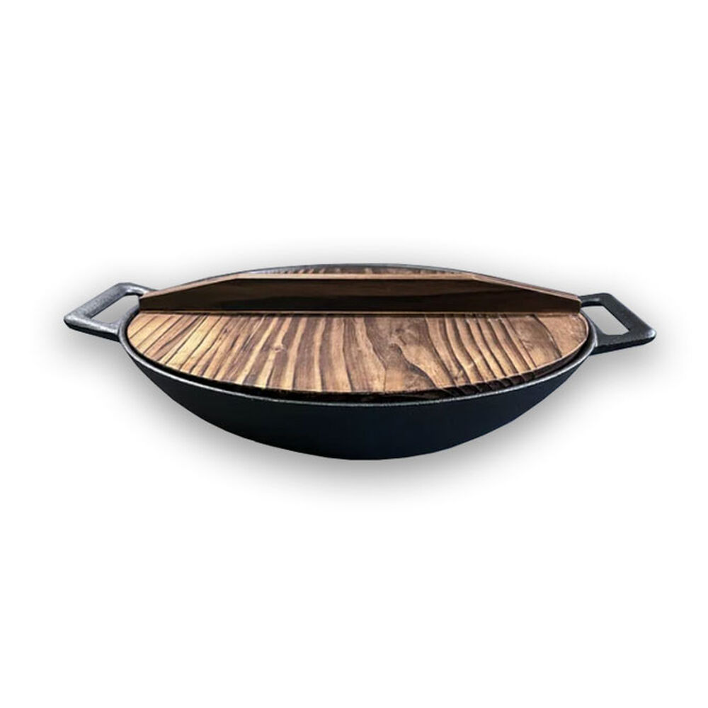 Wok Fierro Fundido 30cm + Tapa Madera Para Parrilla image number 2.0